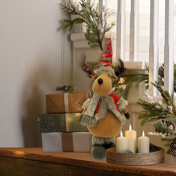 51cm Plush Standing Christmas Reindeer with Red Jacket