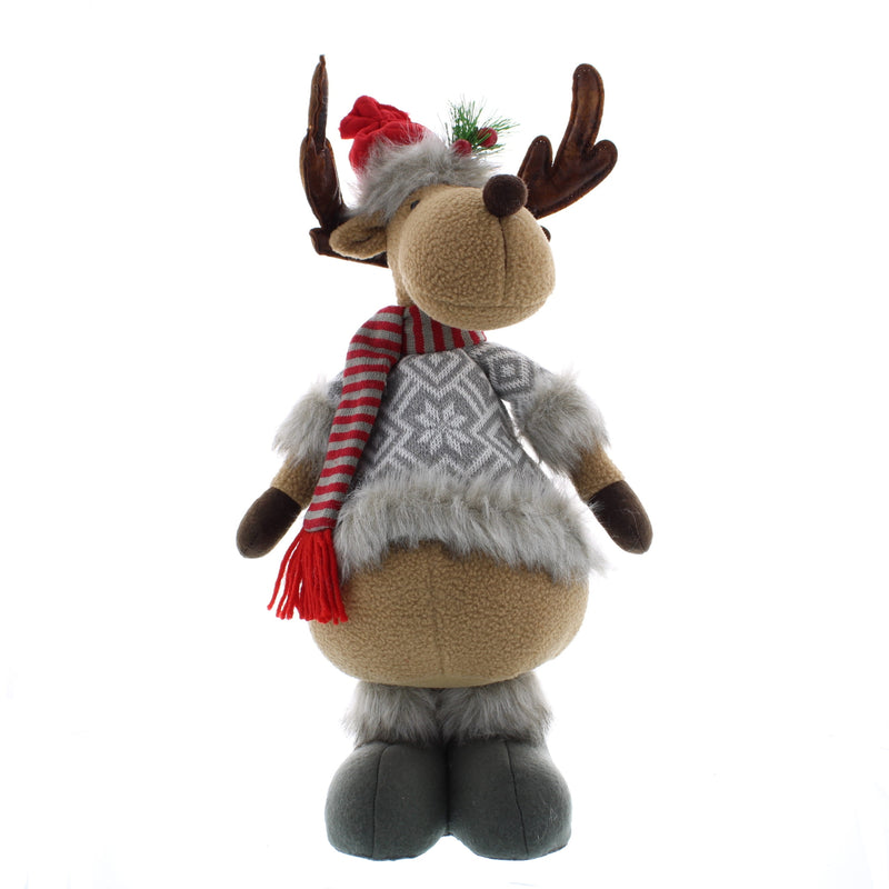 40cm Plush Standing Christmas Reindeer with a Grey Jumper