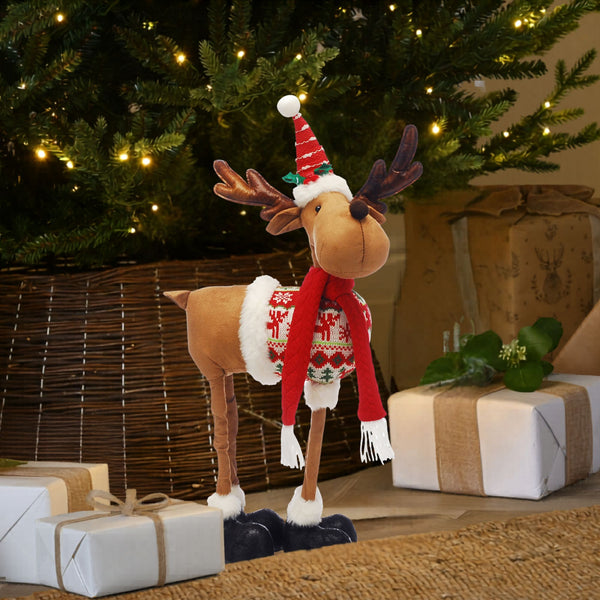 54cm Standing Christmas Reindeer with Red and White Christmas Jumper