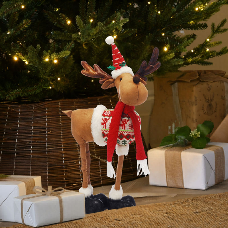 54cm Standing Christmas Reindeer with Red and White Christmas Jumper