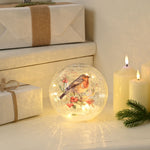 15cm Battery Operated Christmas Robin on Branch Clear Crackle Effect Glass Ball