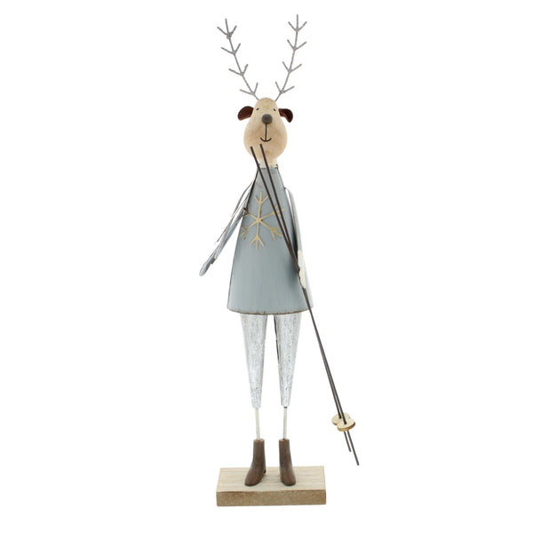 34cm Standing Metal Reindeer with Ski Poles