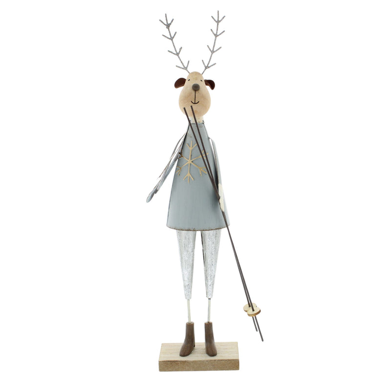 34cm Standing Metal Reindeer with Ski Poles