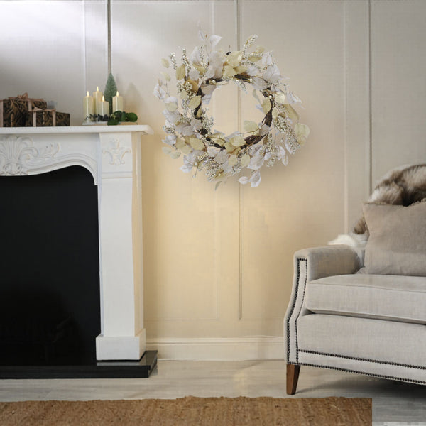 60cm Silver and Gold Luxury Christmas Wreath with Gold Berries