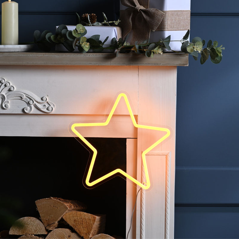 30cm x 29cm Neon Flex Hanging Christmas Star with 126 Yellow LEDs