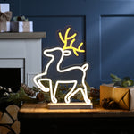 27cm x 36cm Neon Flex Christmas Reindeer on Base with 216 Multi Coloured LED Lights