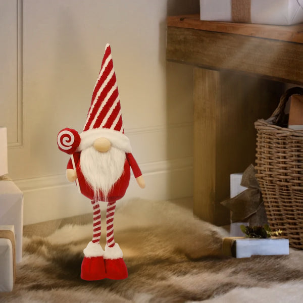 62cm Standing Christmas Gonk in Red and White Pointy Stripey Hat