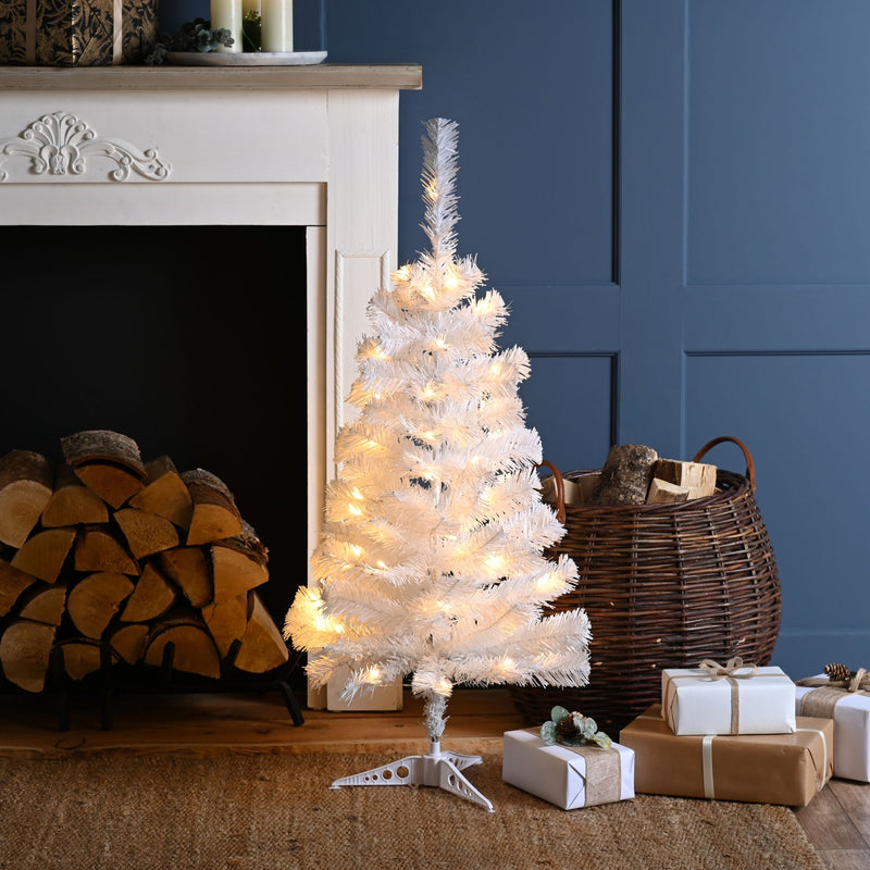 90cm Pre Lit White Table Christmas Tree with 50 Warm White LEDs