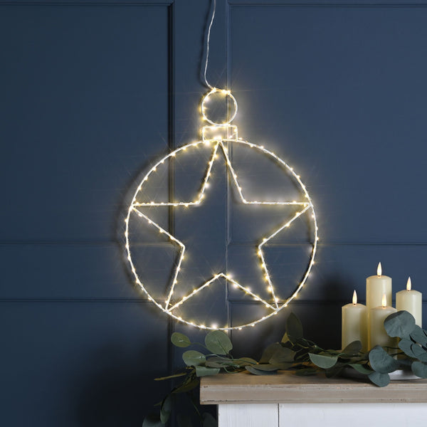 48cm x 38cm Lit Hanging Christmas Star Bauble Silhouette with 236 Warm White LEDs