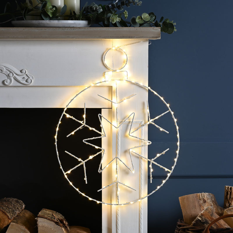 48cm Lit Hanging Snowflake Bauble Silhouette with 250 Warm White LEDs