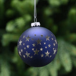 8cm Matt Midnight Blue with Silver Stars Glass Christmas Bauble
