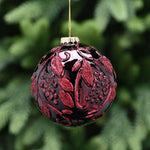 10cm Burgundy Bauble with Glitter Leaves and Grapes Glass Christmas Tree Decoration