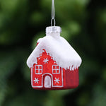 6cm Red House with Snowy Roof Glass Christmas Tree Decoration
