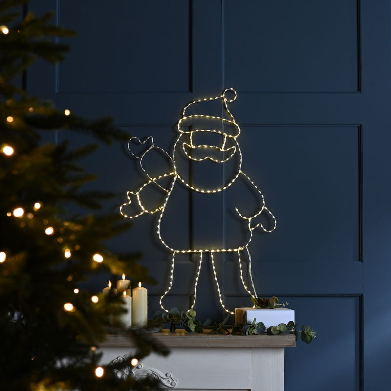 54cm x 79cm Waving Santa Christmas Silhouette with 320 Micro Warm White LEDs