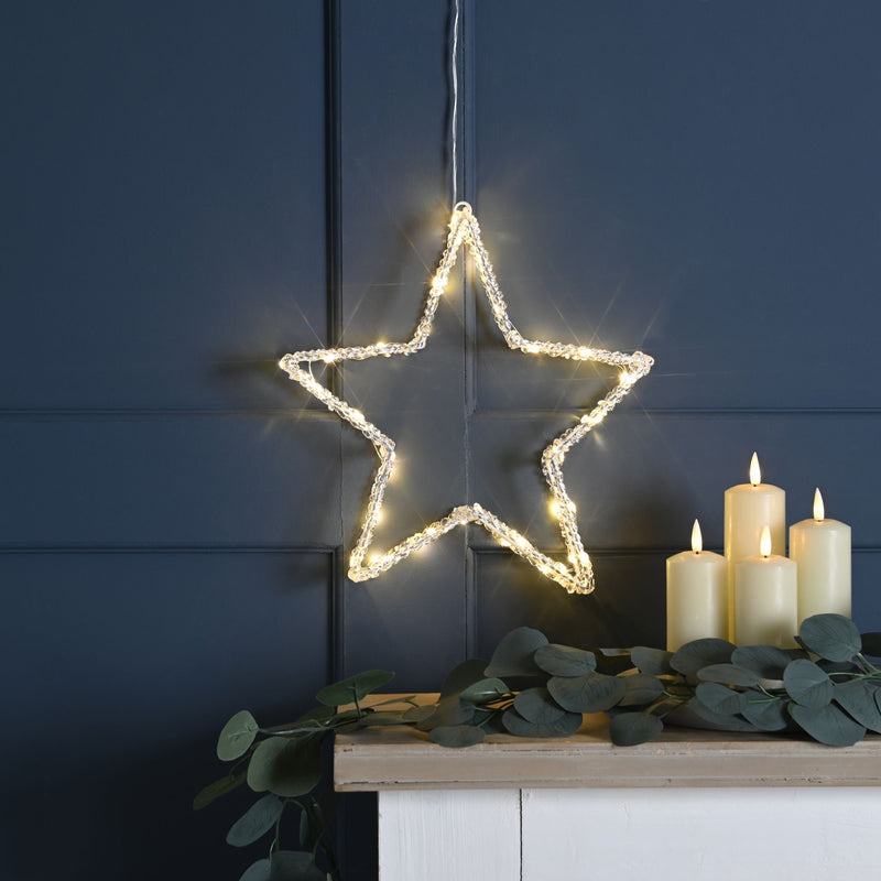 31cm Lit Acrylic Christmas Star with 50 Warm White LEDs