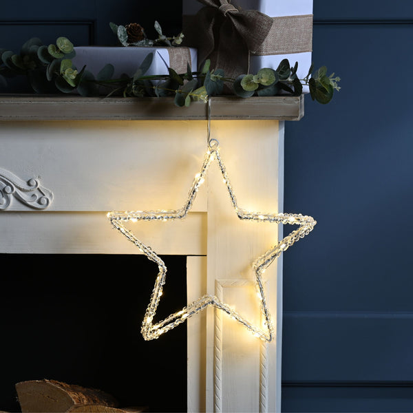 31cm Lit Acrylic Christmas Star with 50 Warm White LEDs