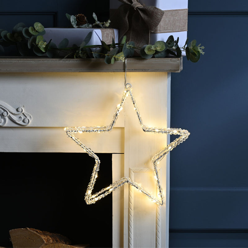 31cm Lit Acrylic Christmas Star with 50 Warm White LEDs