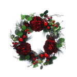 61cm Red Peonies and Red Berries Christmas Wreath