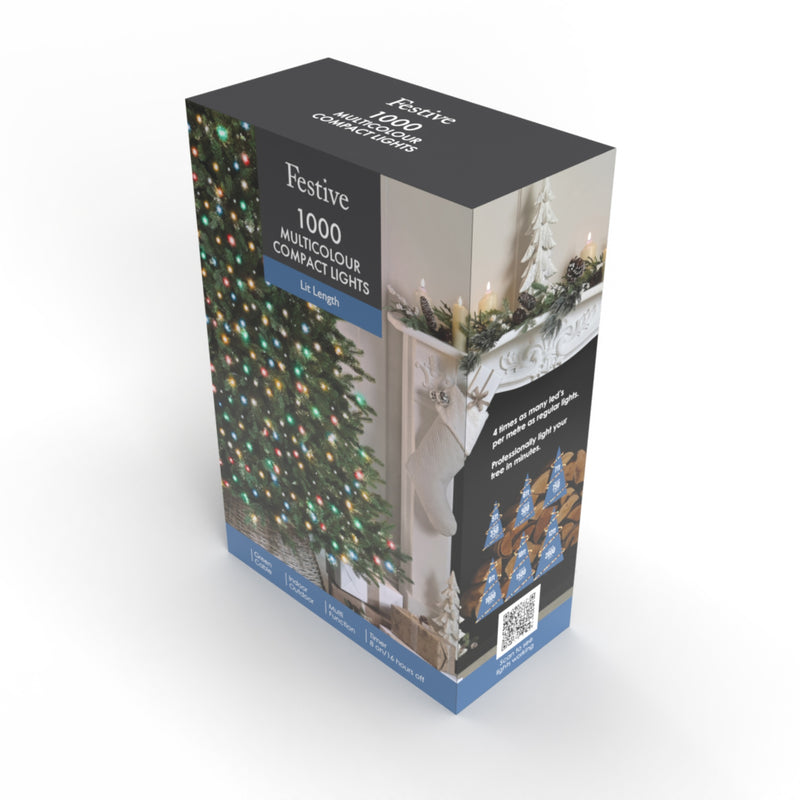 Set of 1000 Compact Multi Coloured Christmas Lights