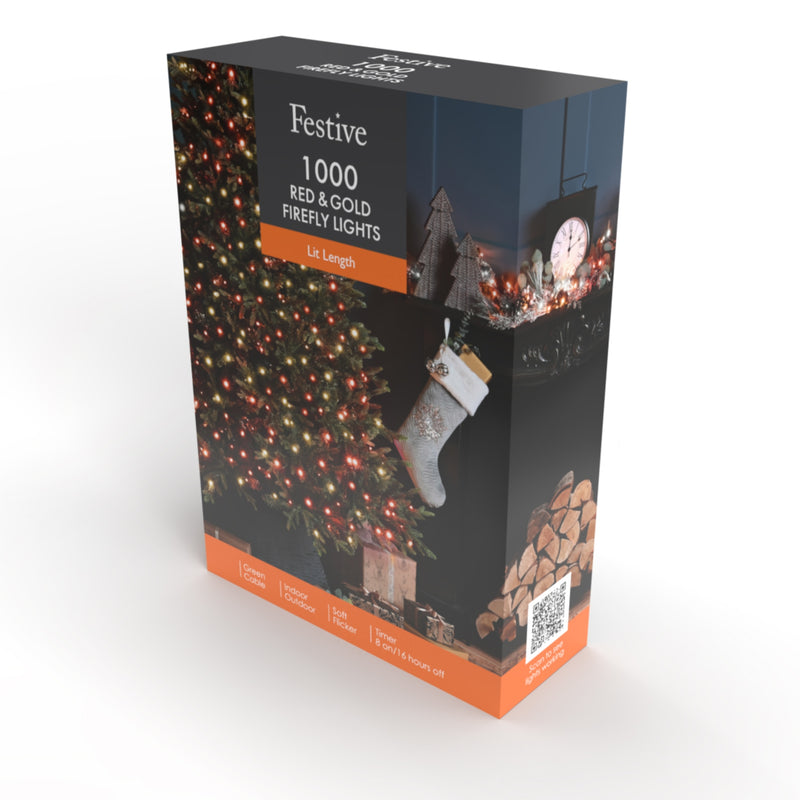 1000 Winter Wishes Red and Gold Firefly Twinkling Christmas Lights