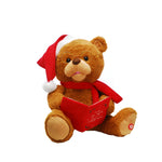 26cm Battery Operated Animated Storytelling Christmas Bear with Book and Santa Hat