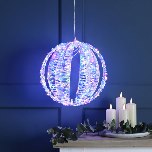 30cm Rainbow Twist Christmas Ball with 300 Micro Multi Coloured LEDs
