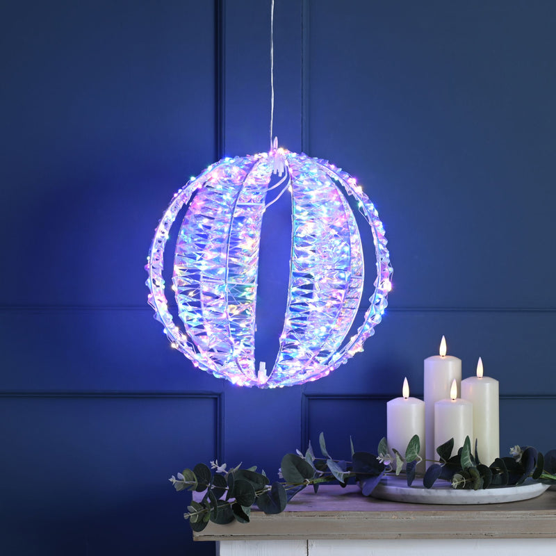 30cm Rainbow Twist Christmas Ball with 300 Micro Multi Coloured LEDs
