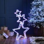 80cm Stack of 3 Rainbow Twist Christmas Stars with 350 Micro Multi Coloured LEDs