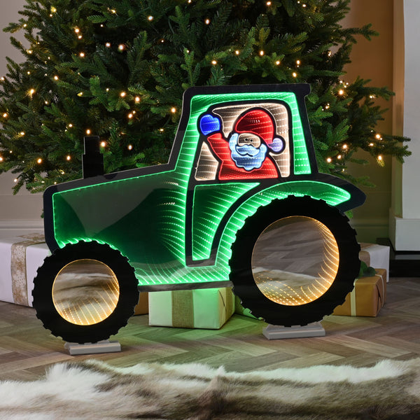 60cm Infinity Green Santa On Tractor Christmas Light