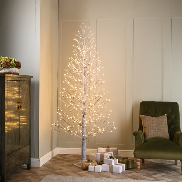 7ft Lit Snowy Christmas Twig Tree with 392 Colour Changing LEDs