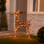 87cm Brown Faux Rattan Christmas Doe Lit with 200 Antique Gold LEDs