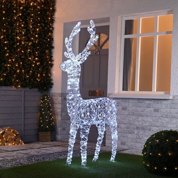 1.5m White Faux Rattan Christmas Stag Lit with 400 White LEDs
