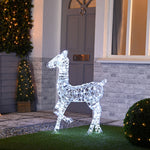 87cm White Faux Rattan Christmas Doe Lit with 200 White LEDs