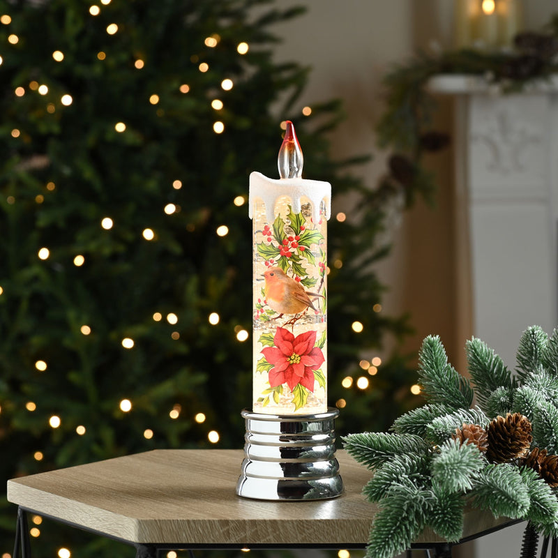 25cm Battery Operated Robin Magical Christmas Candle Water Spinner