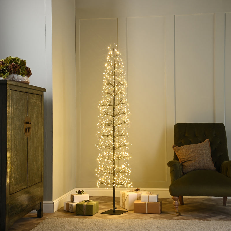 7ft Black Microdot Starburst Slim Christmas Tree with 1224 Twinkling Warm White LEDs