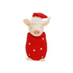 37cm Pink Plush Christmas Pig Wrapped in Red Blanket
