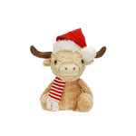 35cm Plush Sitting Highland Cow in Santa Hat and Scarf