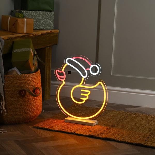 40cm Neon Flex Christmas Duck in Santa Hat with 288 Multi Coloured LEDs