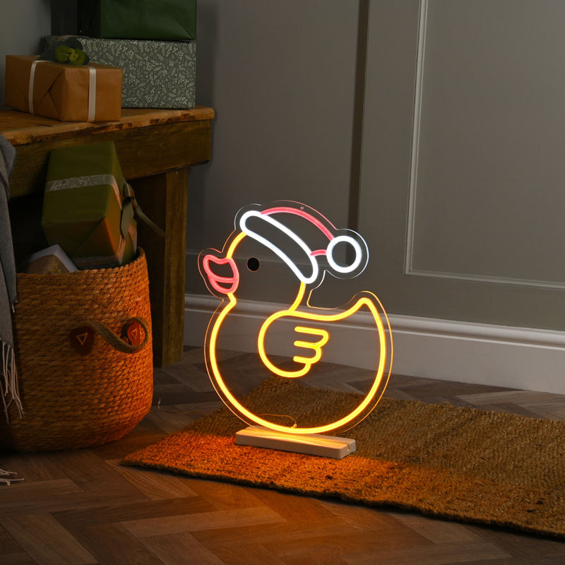 40cm Neon Flex Christmas Duck in Santa Hat with 288 Multi Coloured LEDs