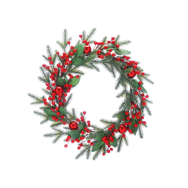 56cm Green Foliage and Red Berries Christmas Wreath