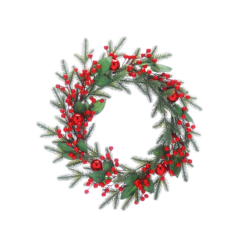 56cm Green Foliage and Red Berries Christmas Wreath