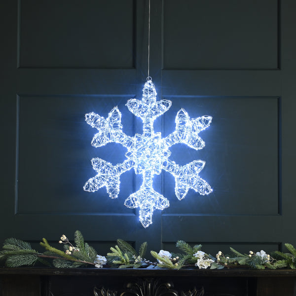 60cm Lit Silver Christmas Snowflake with 1440 White Micro LEDs