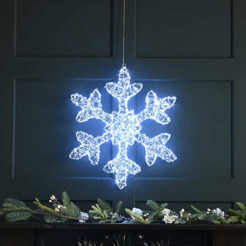 60cm Lit Silver Christmas Snowflake with 1440 White Micro LEDs
