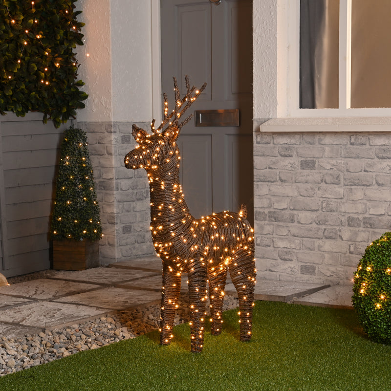 108cm Brown Rattan Christmas Reindeer Lit with 360 Antique Gold LEDs