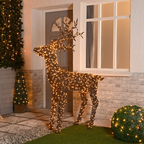 1.8m Brown Rattan Christmas Stag Lit with 1320 Antique Gold LEDs