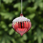 8cm Red Glass Onion with Iridescent Sequins Christmas Tree Decoration