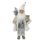 60cm Silver and White Christmas Standing Santa with Present Sack