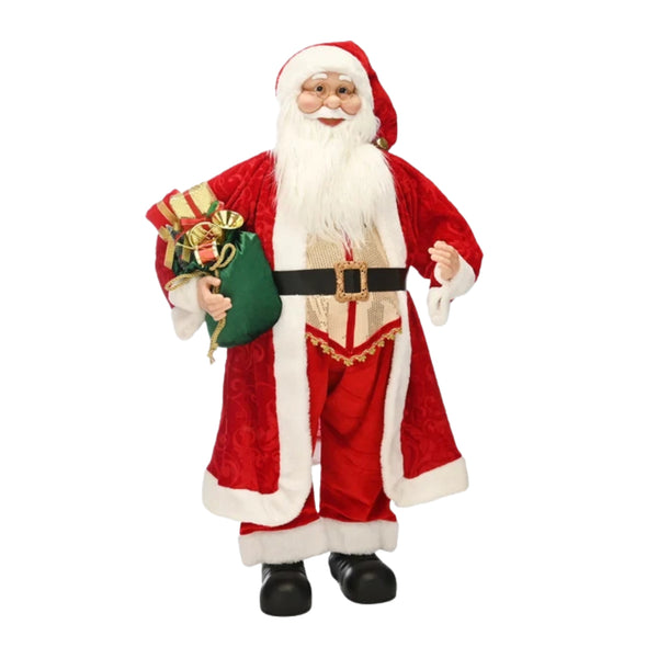 60cm Red and Gold Christmas Standing Santa with Present Sack