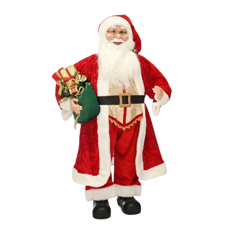 60cm Red and Gold Christmas Standing Santa with Present Sack