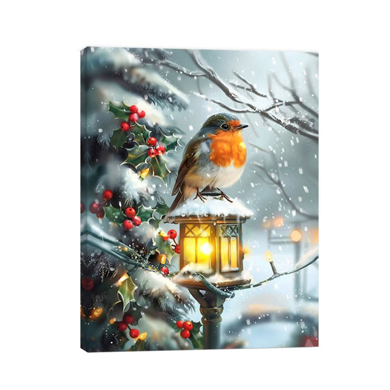 40cm Battery Operated Robin Christmas Design Fibre Optic Canvas
